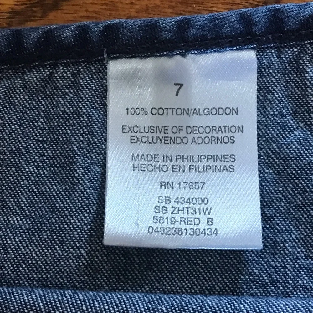 Girls Blue Jean Denim Spaghetti Strap Dress Size Medium 7 / 8 100% Cotton